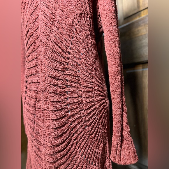 ROSIE NEIRA ANTHROPOLOGIE Rust Crochet Cotton Knit Open Longer Cardigan Duster M - Picture 7 of 14